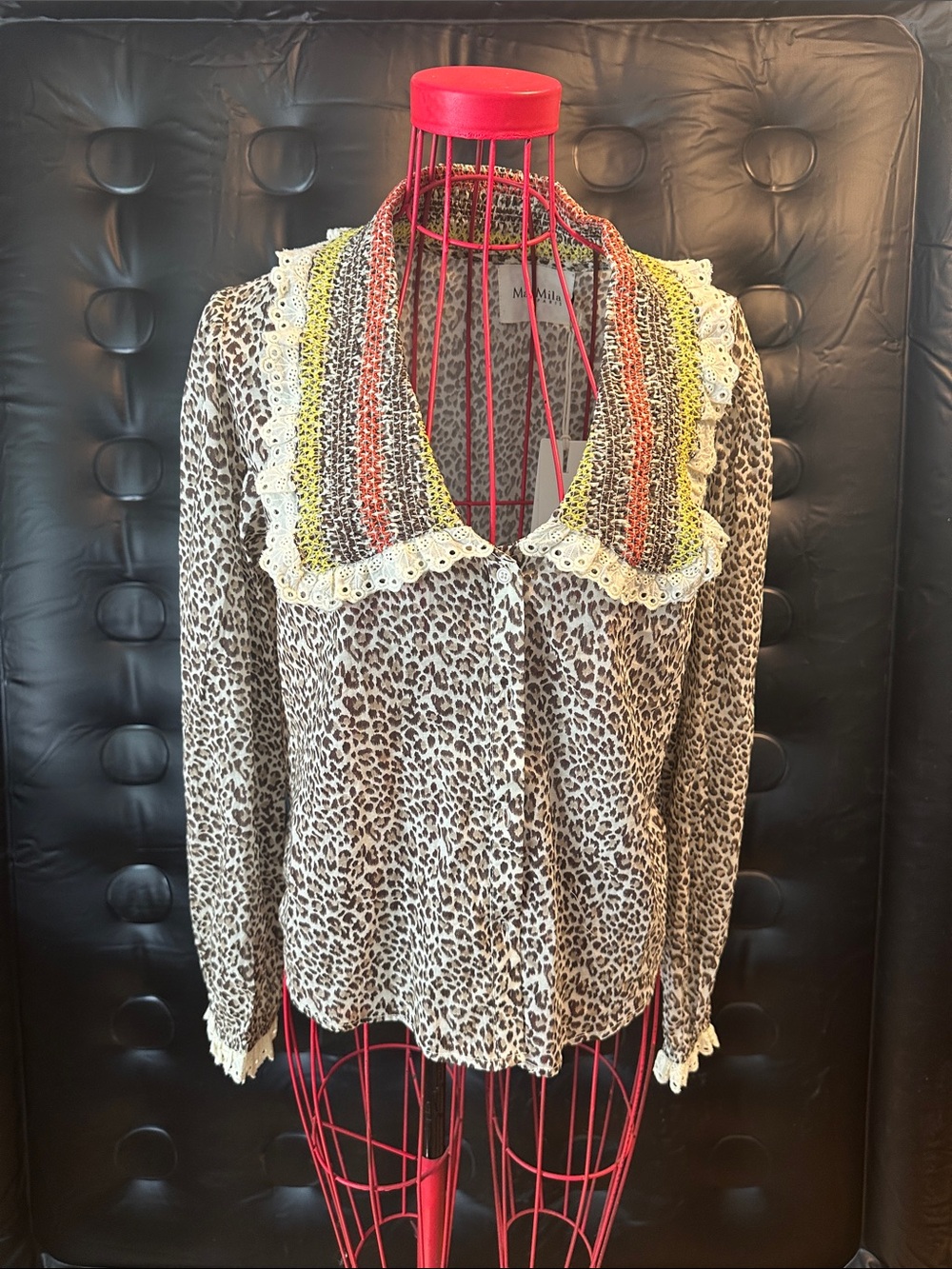 Multicolor Crochet-Collar Leopard Print Blouse